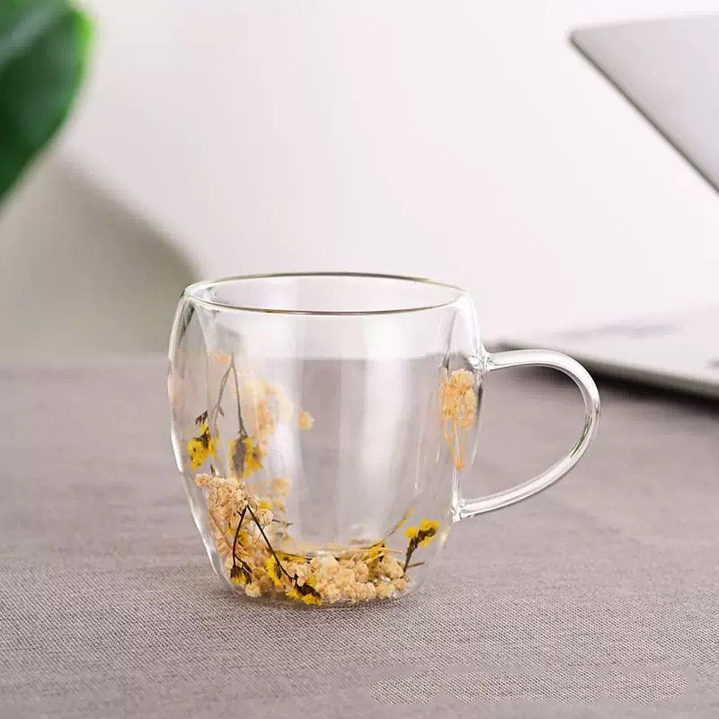 Yellow Flower Double Wall Mug 250ML Kitchen And Dining