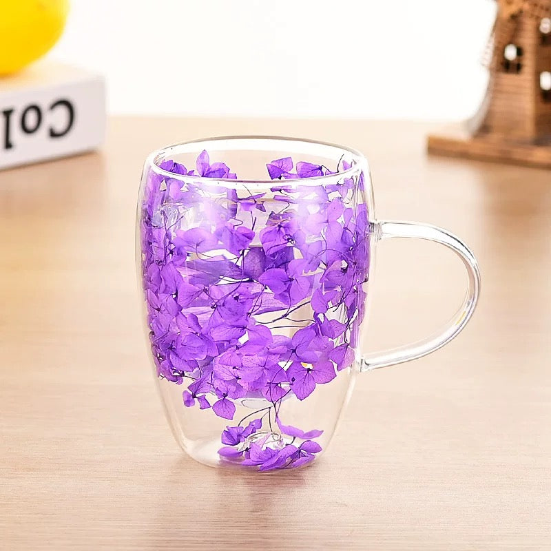 Purple Flower Double Wall Mug 350ML Kitchen And Dining