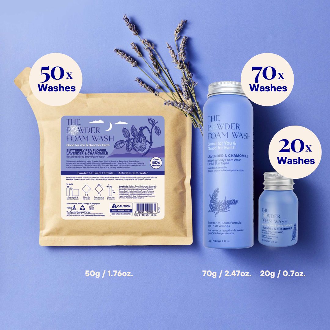 The Powder Shampoo Relaxing Night Body Foam Wash (Butterfly Pea Flower, Lavender & Chamomile)