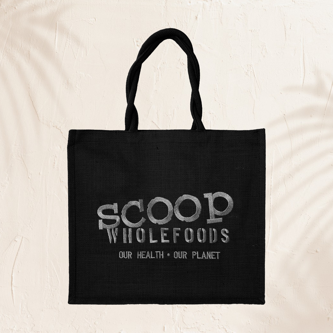 Large Black Hessian Bag W Scoop Logo Scoop Wholefoods Singapore
