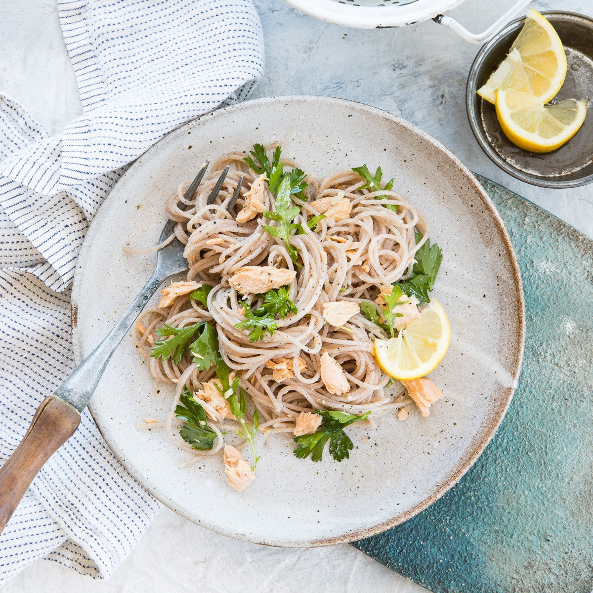 Salmon with Spaghetti and Rocket