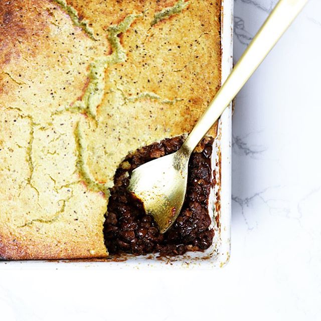 Lentil Bolognese Pie with Cornbread Crust