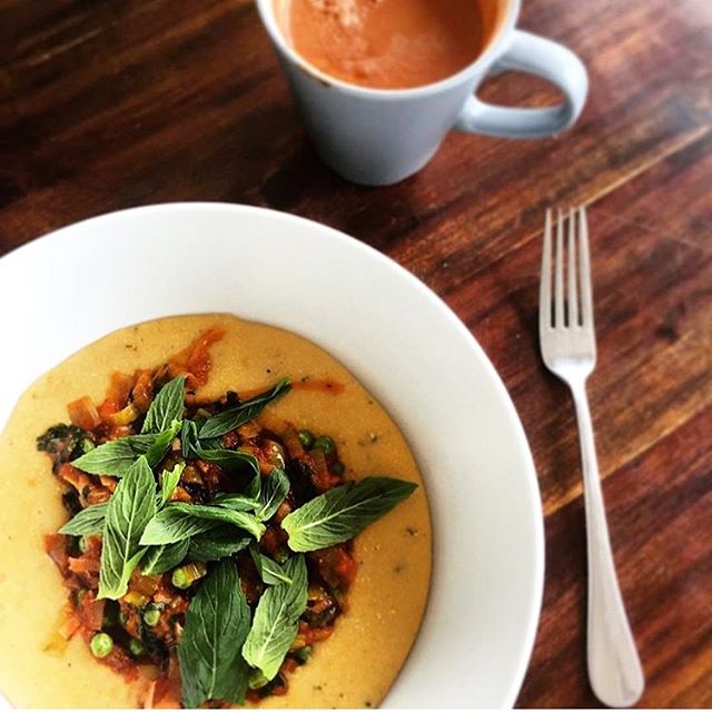 Creamy Polenta With Spicy Tomato & Kale Ragu