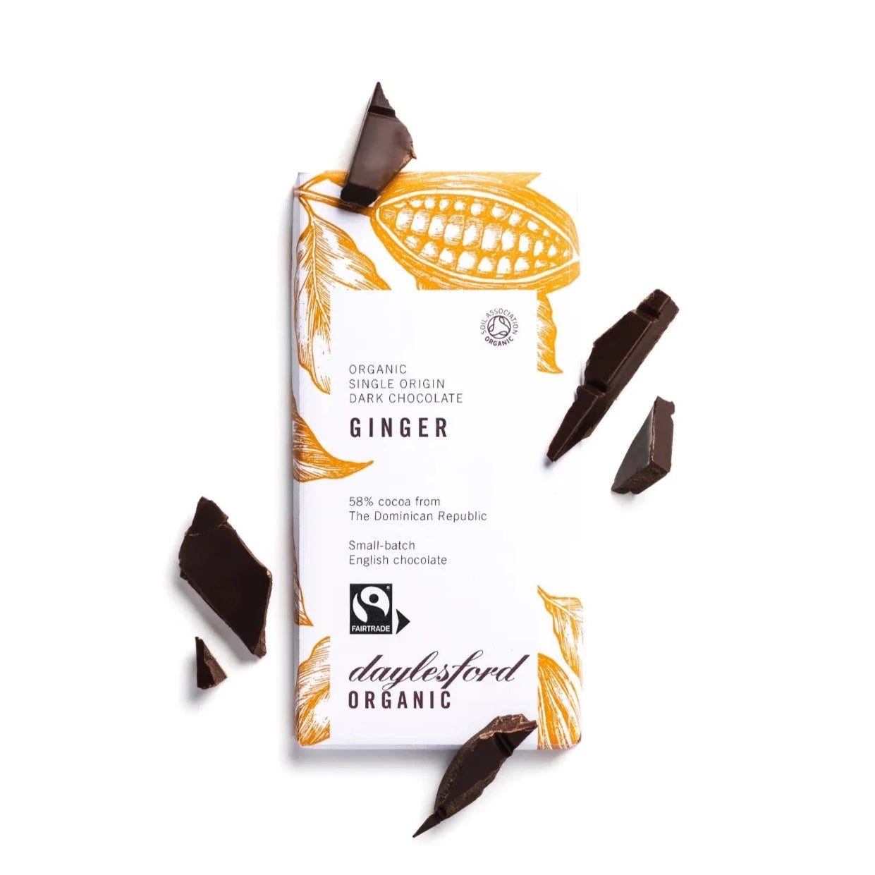 Daylesford Organic Single Origin Ginger Dark Chocolate Bar 75G Chocolate