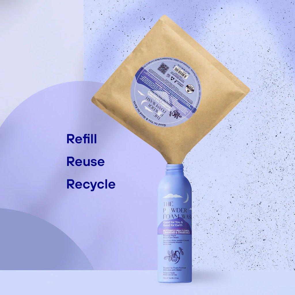 The Powder Shampoo Relaxing Night Body Foam Wash (Butterfly Pea Flower, Lavender & Chamomile) Refill 100G