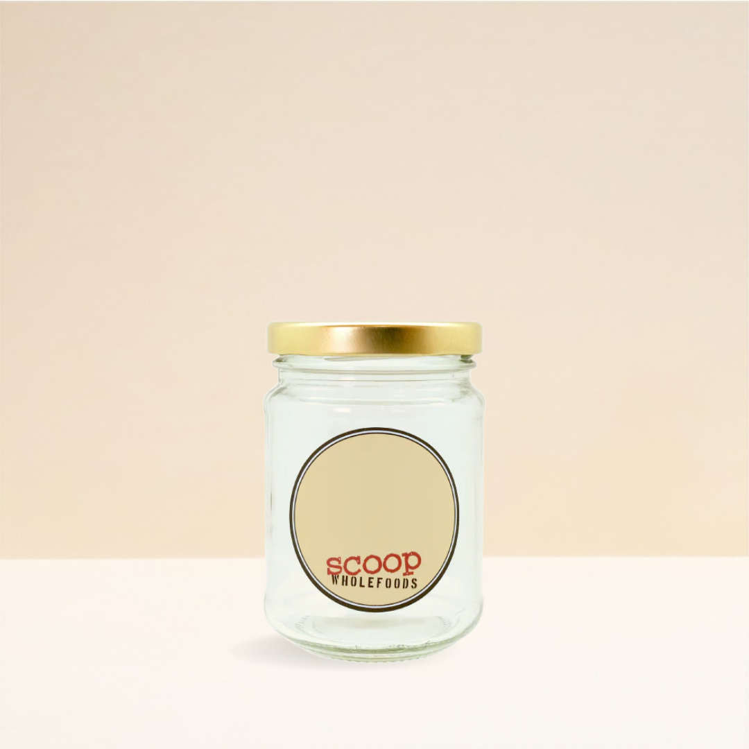 Clear Glass Jar with Gold Cap 250ML Reusable Bag