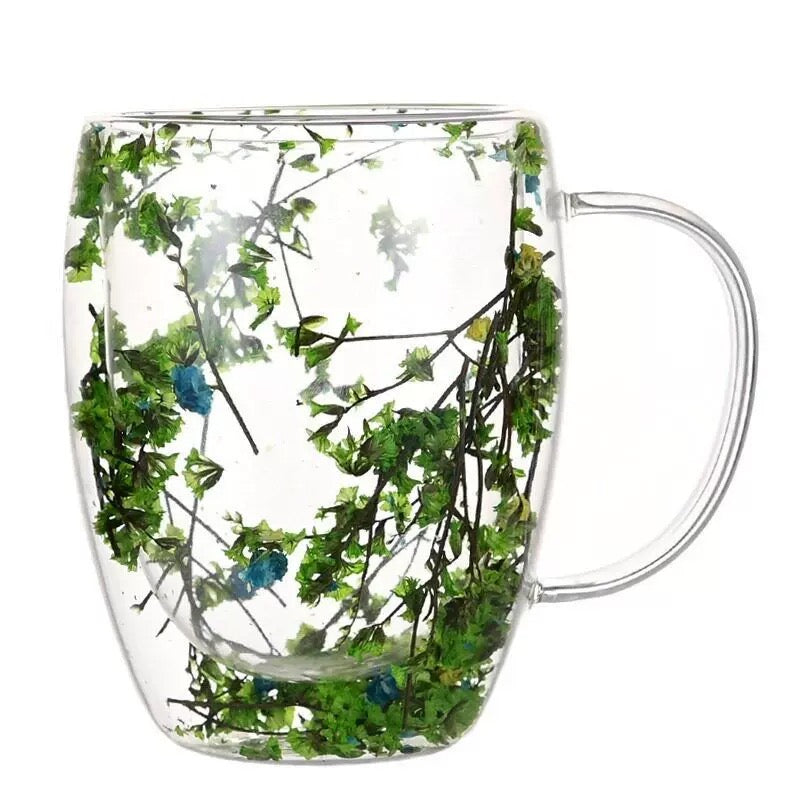 Green Flower Double Wall Mug 350ML Kitchen And Dining