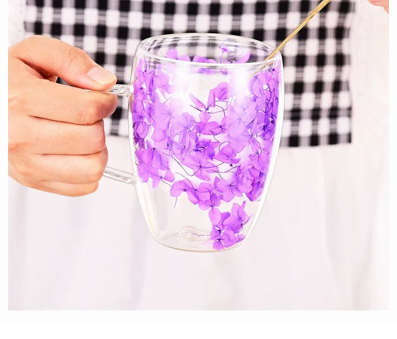 Purple Flower Double Wall Mug 350ML Kitchen And Dining