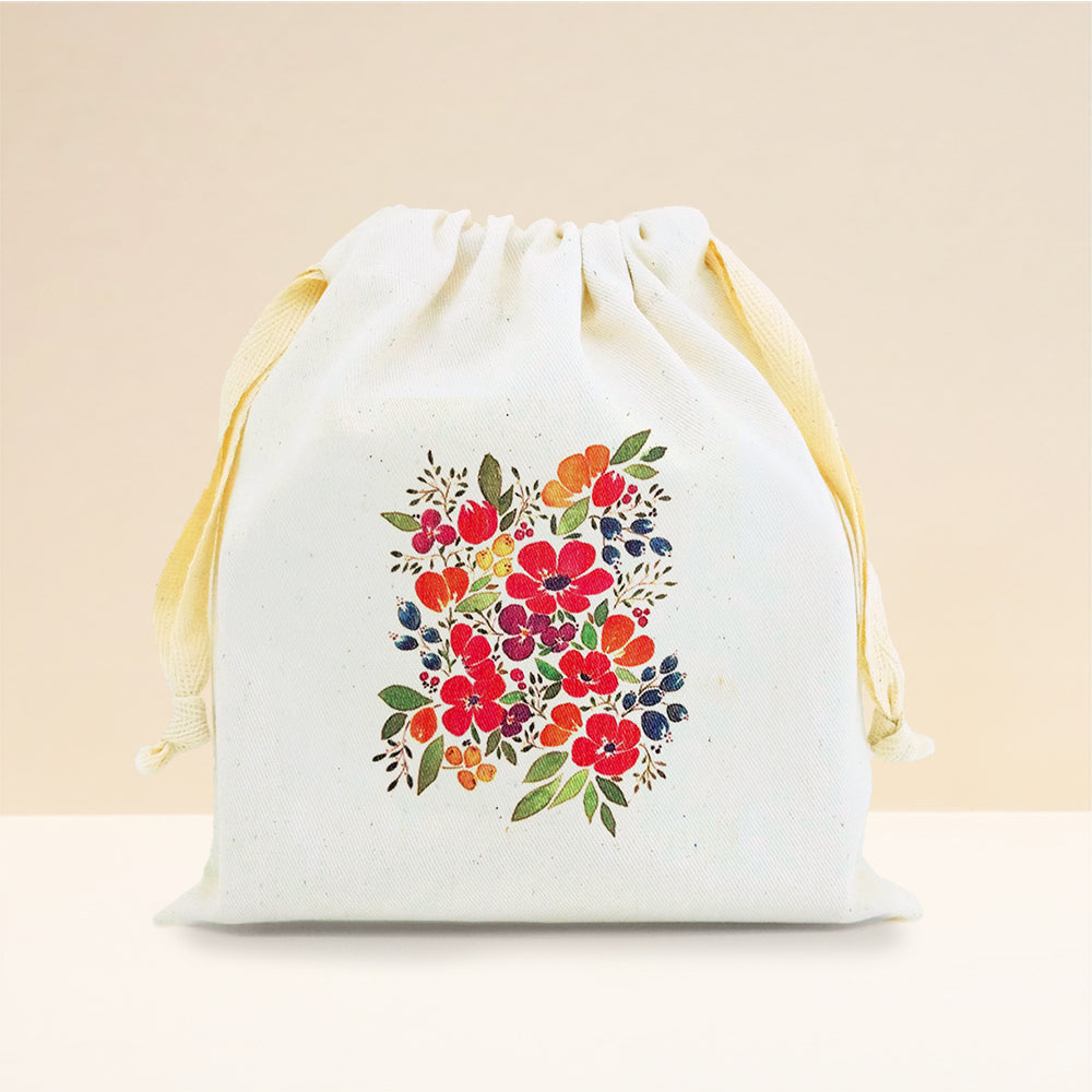 Drawstring Bag Red Flowers Cb