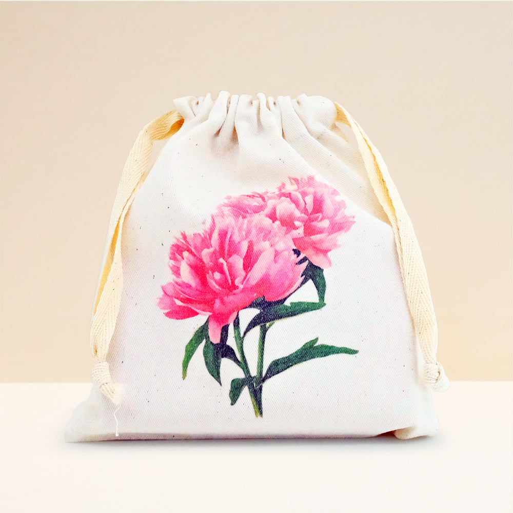 Drawstring Bag Pink Peony Flower Cb