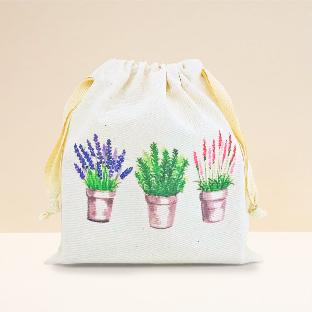 Drawstring Bag Herbs And Flowers In Pots Cb