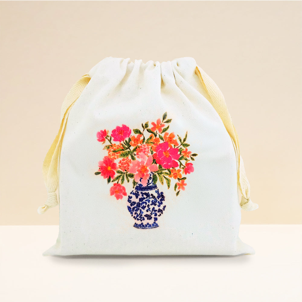 Drawstring Bag Pink Flower In Vase Cb Kitchen And Dining