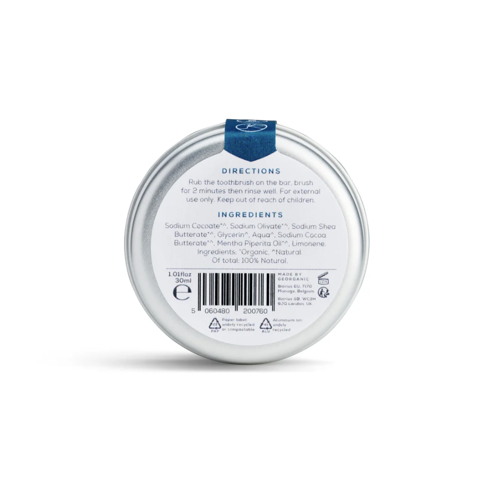 Georganics Toothsoap Peppermint 30ML Tin Beauty And Bath