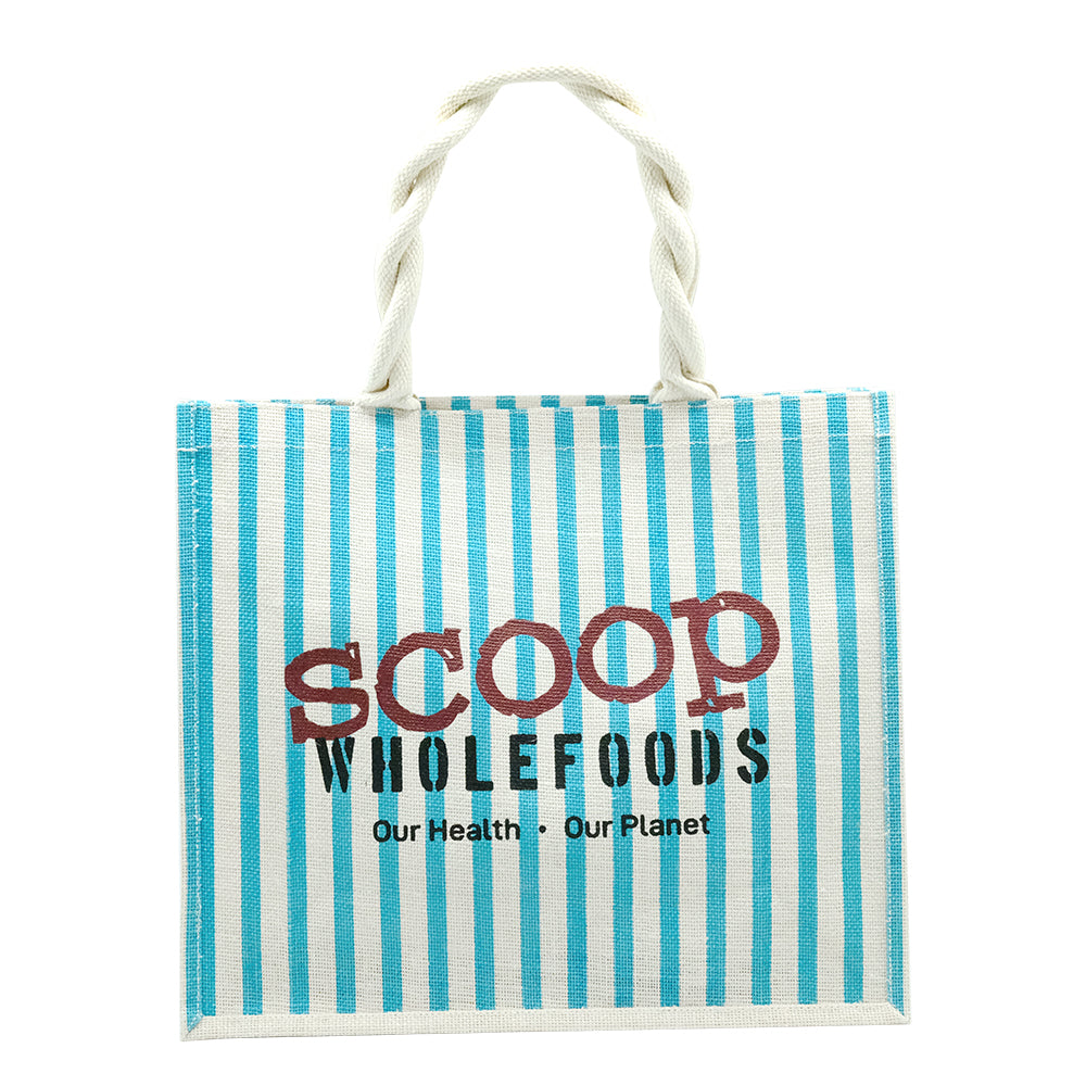 Large Blue Stripe Hessian Bag W Scoop Logo Reusable Bag