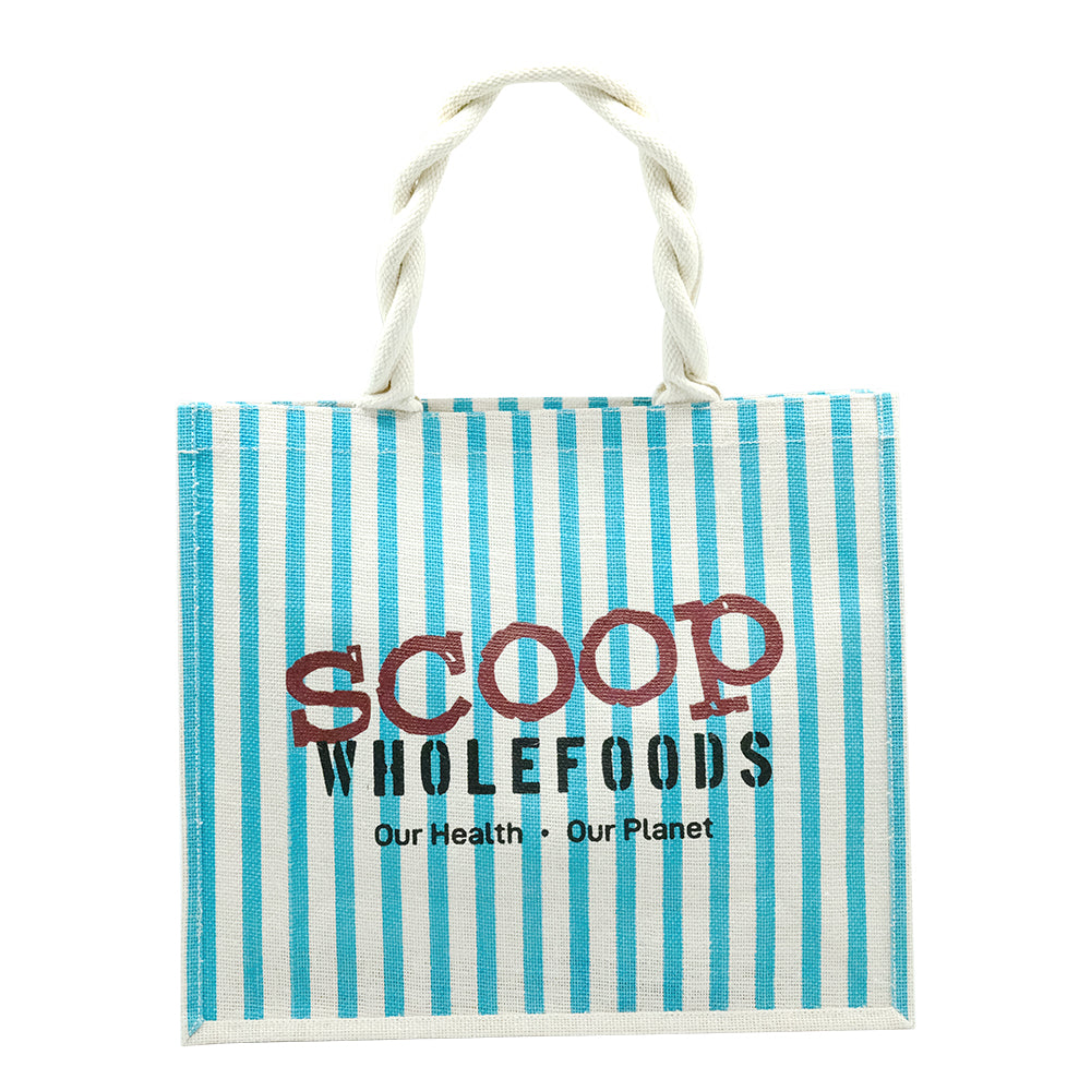 Large Blue Stripe Hessian Bag W Scoop Logo