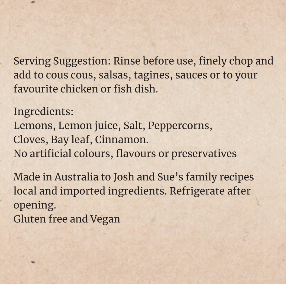 Josh & Sue Preserved Lemons 260G Seasonings And Condiments