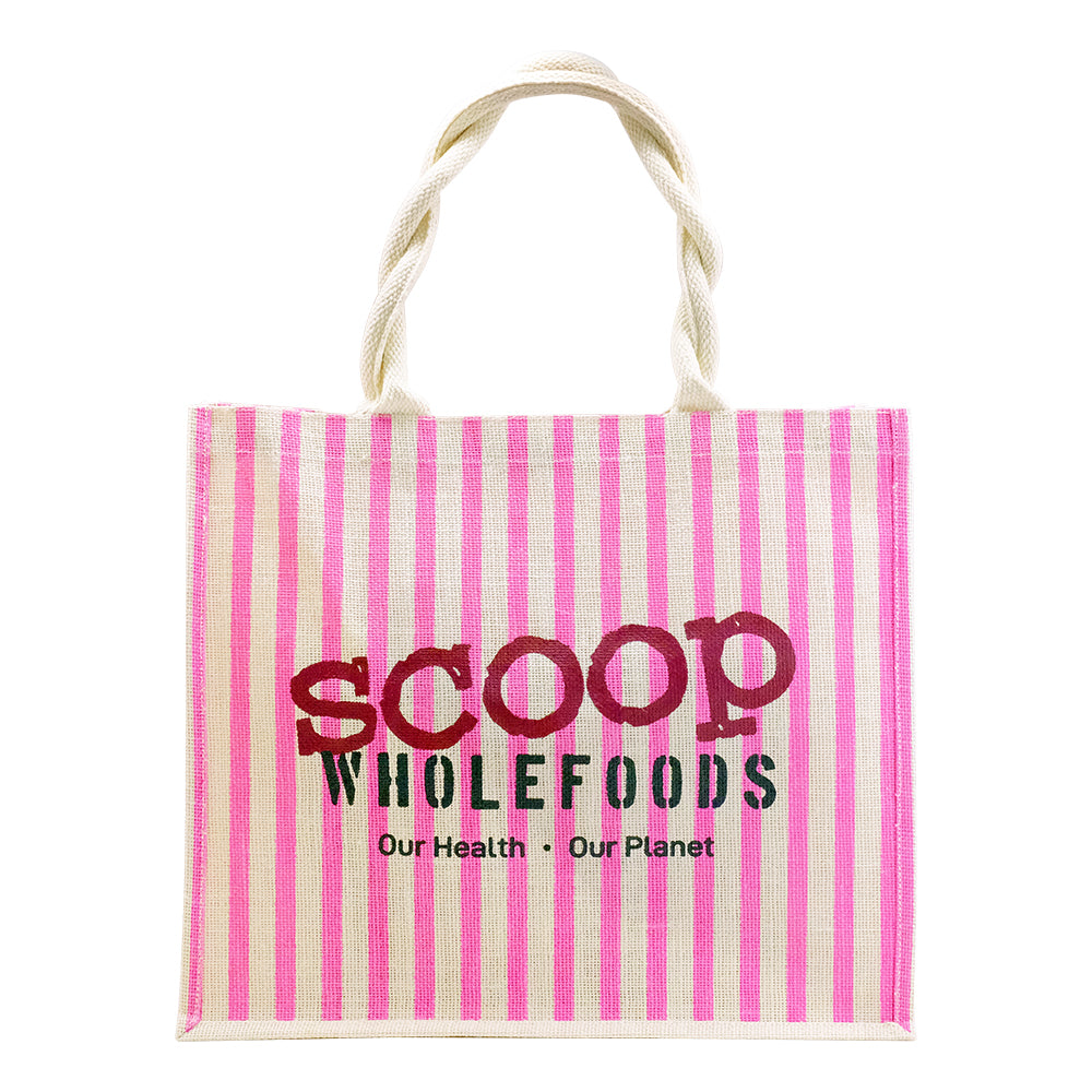 Large Pink Stripe Hessian Bag W Scoop Logo