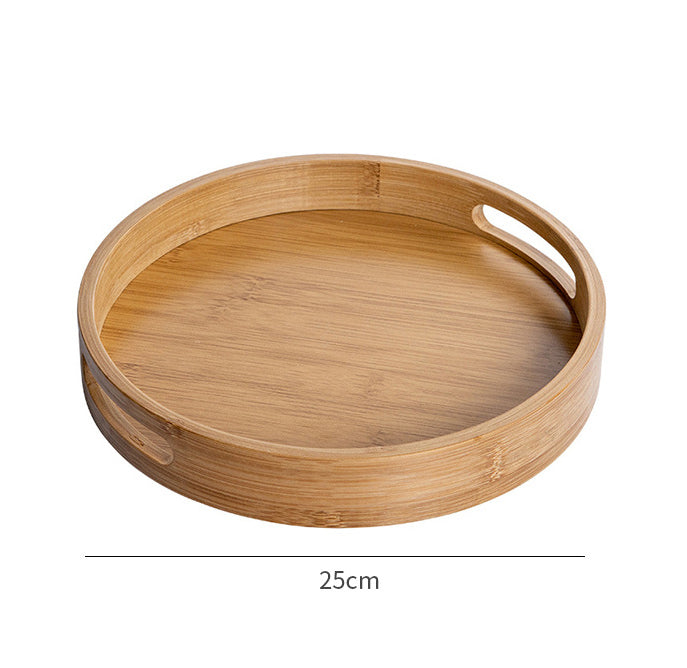 Hole Handle Bamboo Round Serving Tray 25Cm Kitchen And Dining