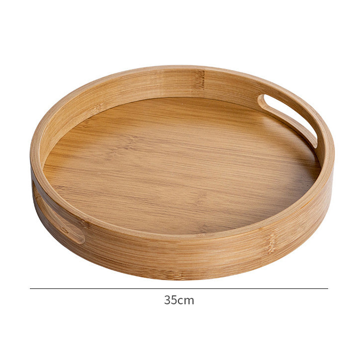 Hole Handle Bamboo Round Serving Tray 35Cm Kitchen And Dining