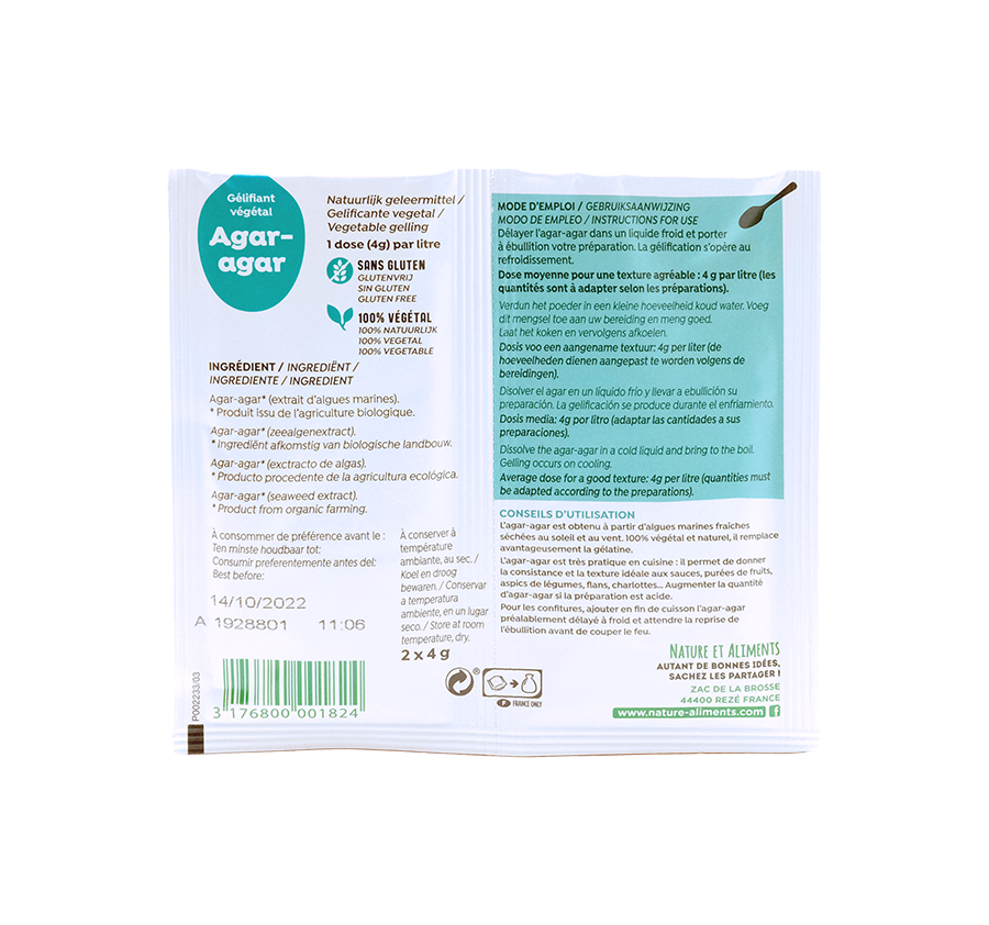 Organic Agar Agar Powder 2x4G Baking Needs