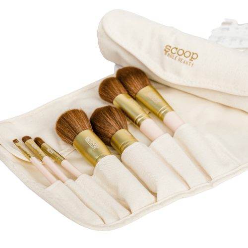 Vegan 7Pc Cosmetic Brush Set W/Canvas Bag Beauty And Bath